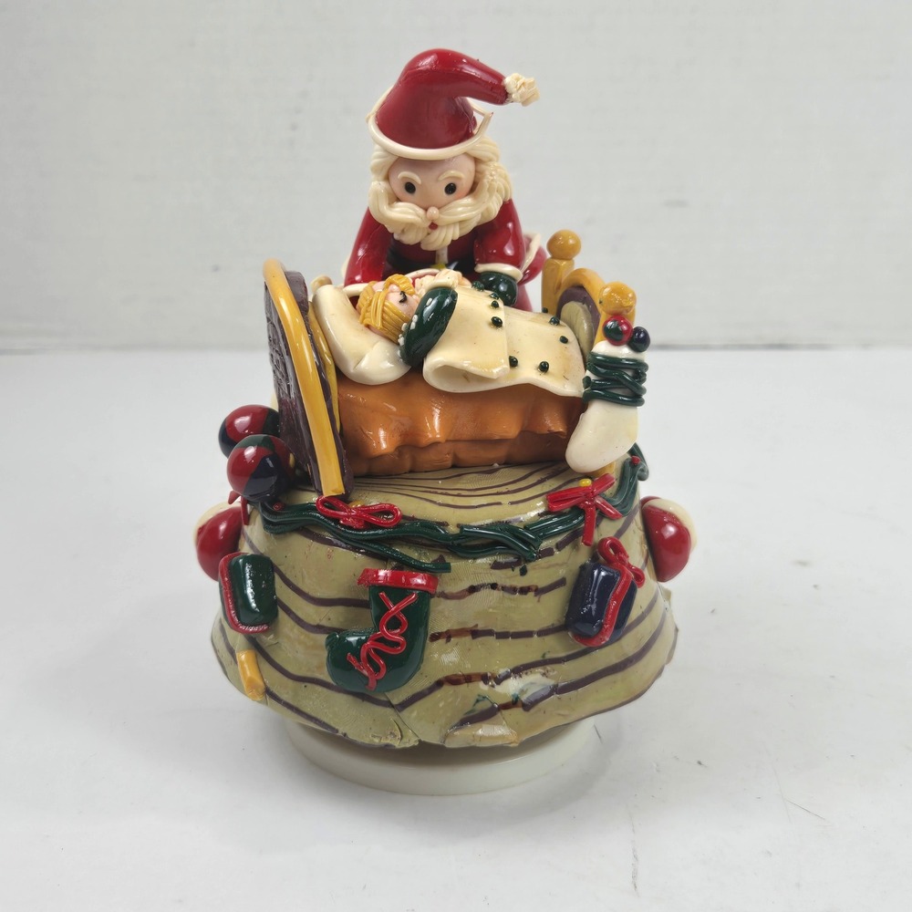 Vintage Musical Clay Santa Figurine Plays Jingle Bells Wind Up 6" Holiday Decor